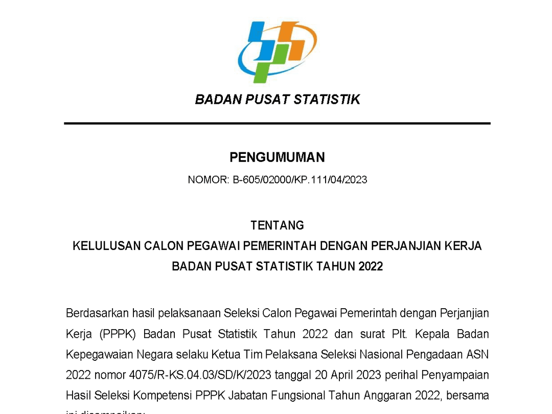 Pengumuman Kelulusan PPPK BPS Tahun 2022